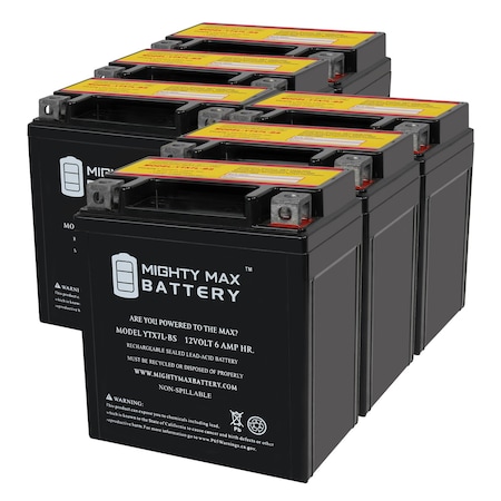 MIGHTY MAX BATTERY YTX7L-BS 12V 6AH Replacement Battery Compatible with Scooter Moped ATV Dirt Bike GY6 - 6PK MAX3999648